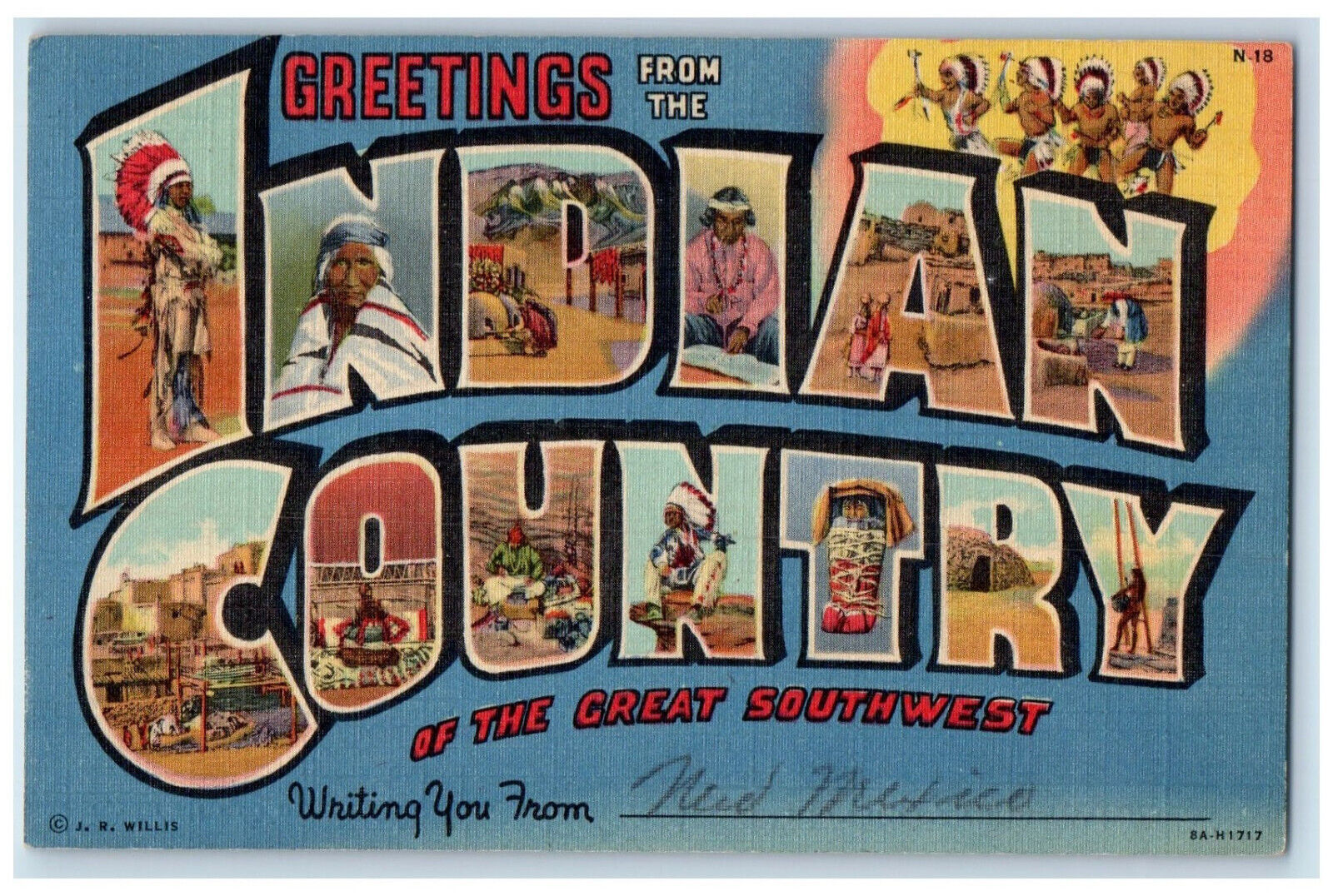 1948 Greetings From Indian Country Navajo New Mexico NM, Big Letter Postcard