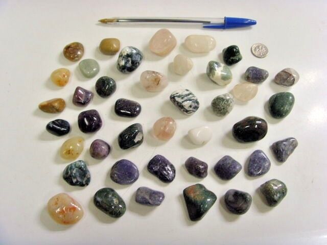1950s old vintge unusual mix tumbled polished gemstones lot Wicca lapidary 47121