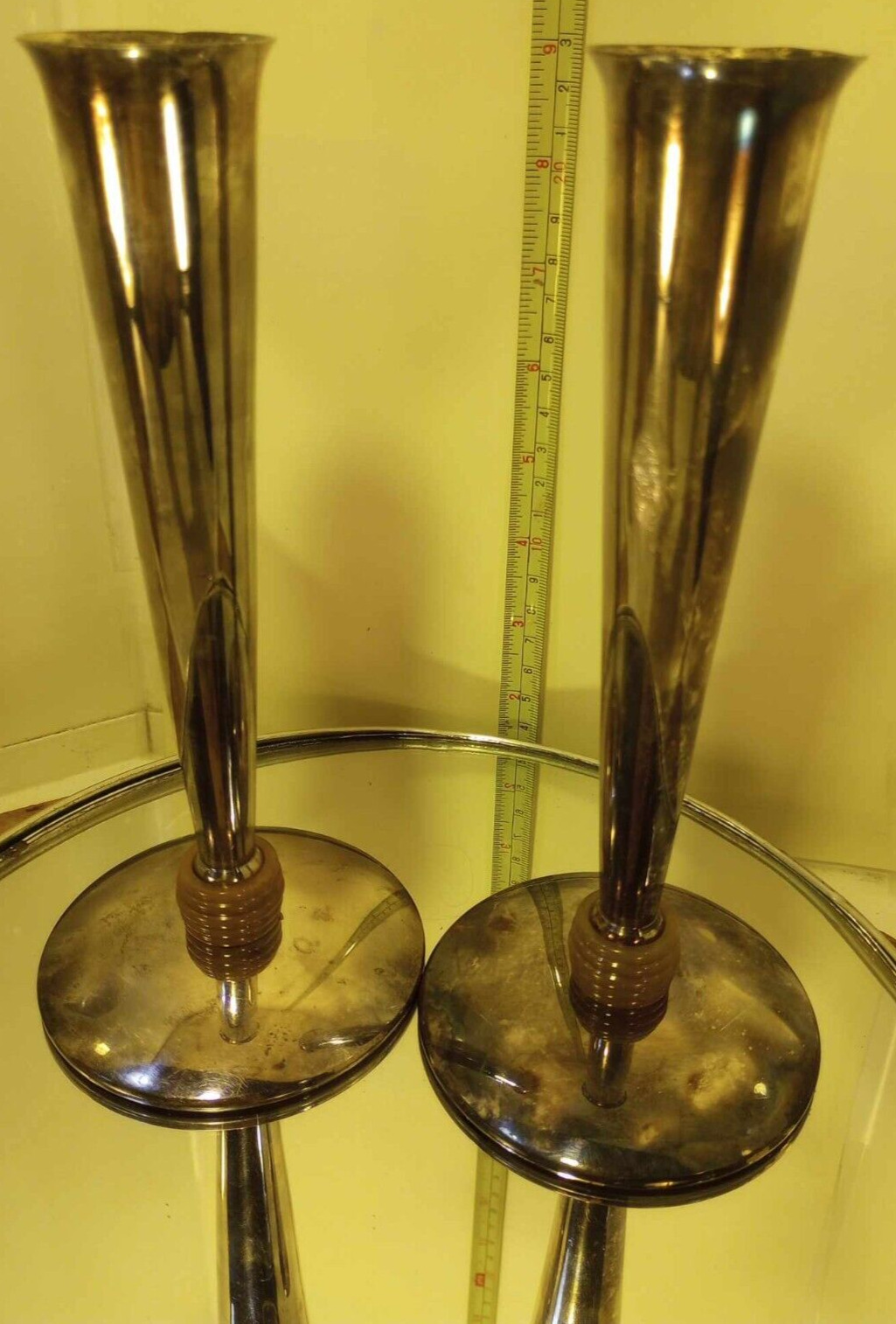 Antique/Vintage Pair STERLING Trumpet Vase On Round Foot, Marked On Base \