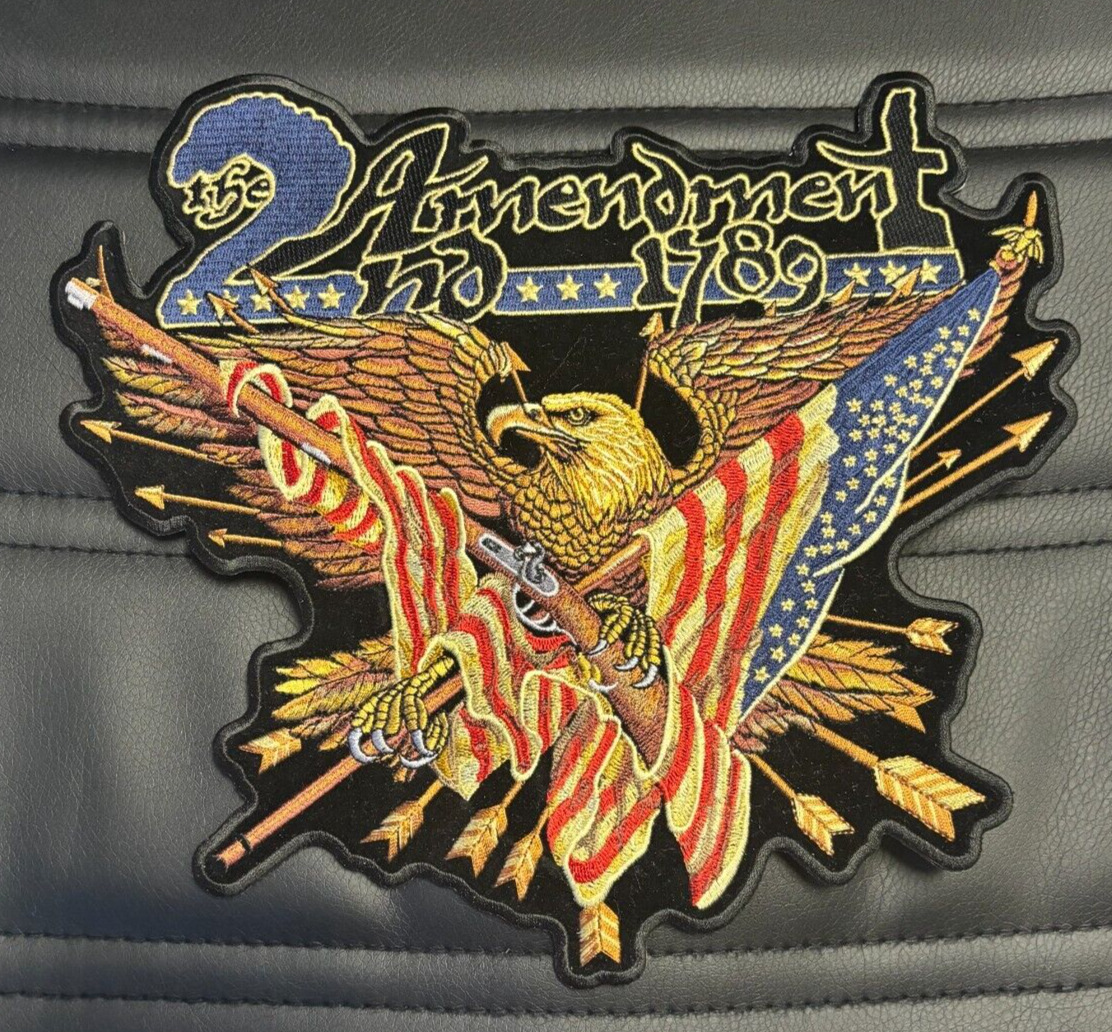 2ND AMENDMENT 1789 GUNS AND FLAGS LARGE BIKER PATCH IRON ON SEW ON 11X10 INCH