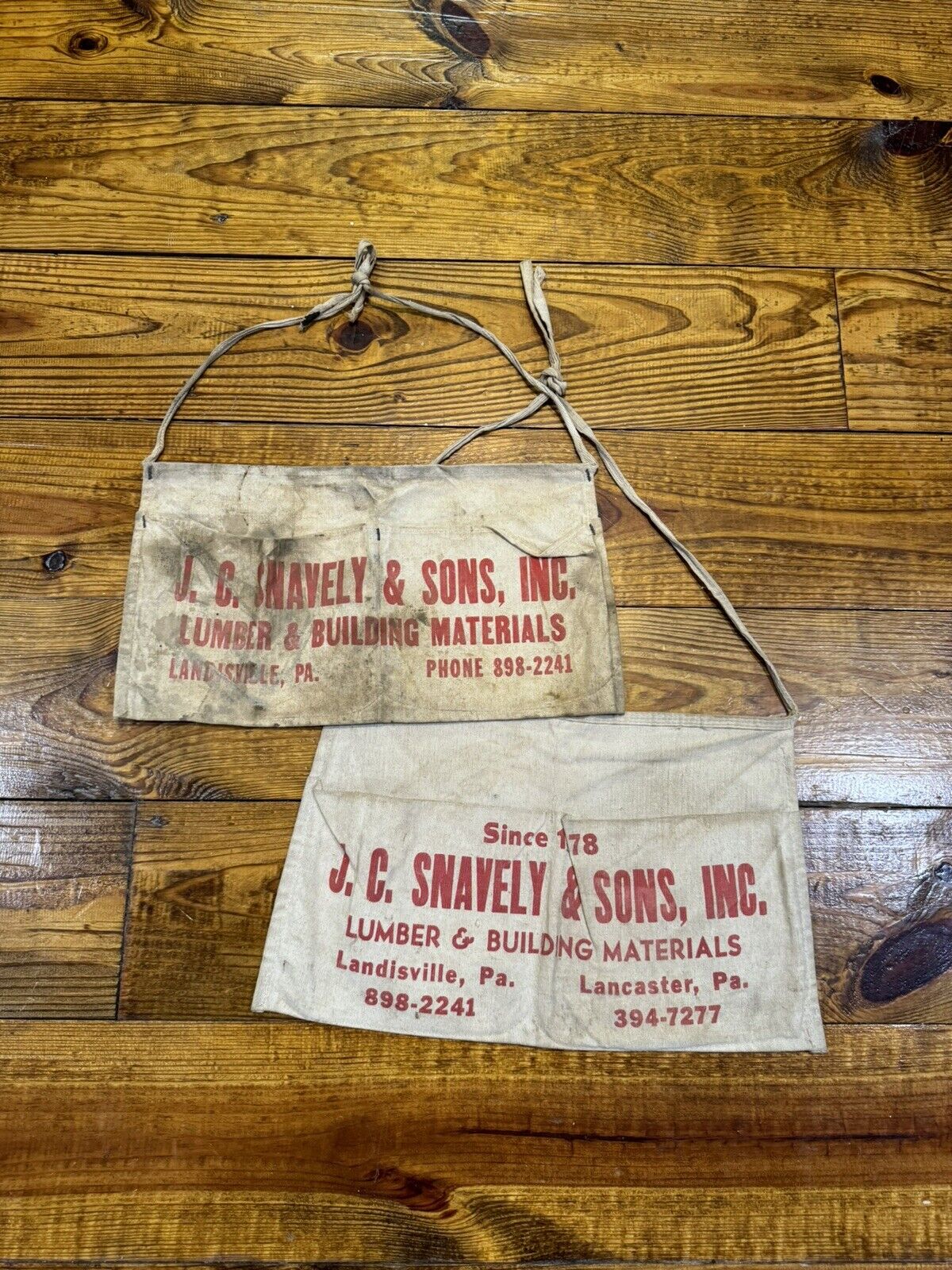 Vintage 30s 40s 50s Lot Of 2 Advertising Carpenter Nail Apron Lumber Canvas PA