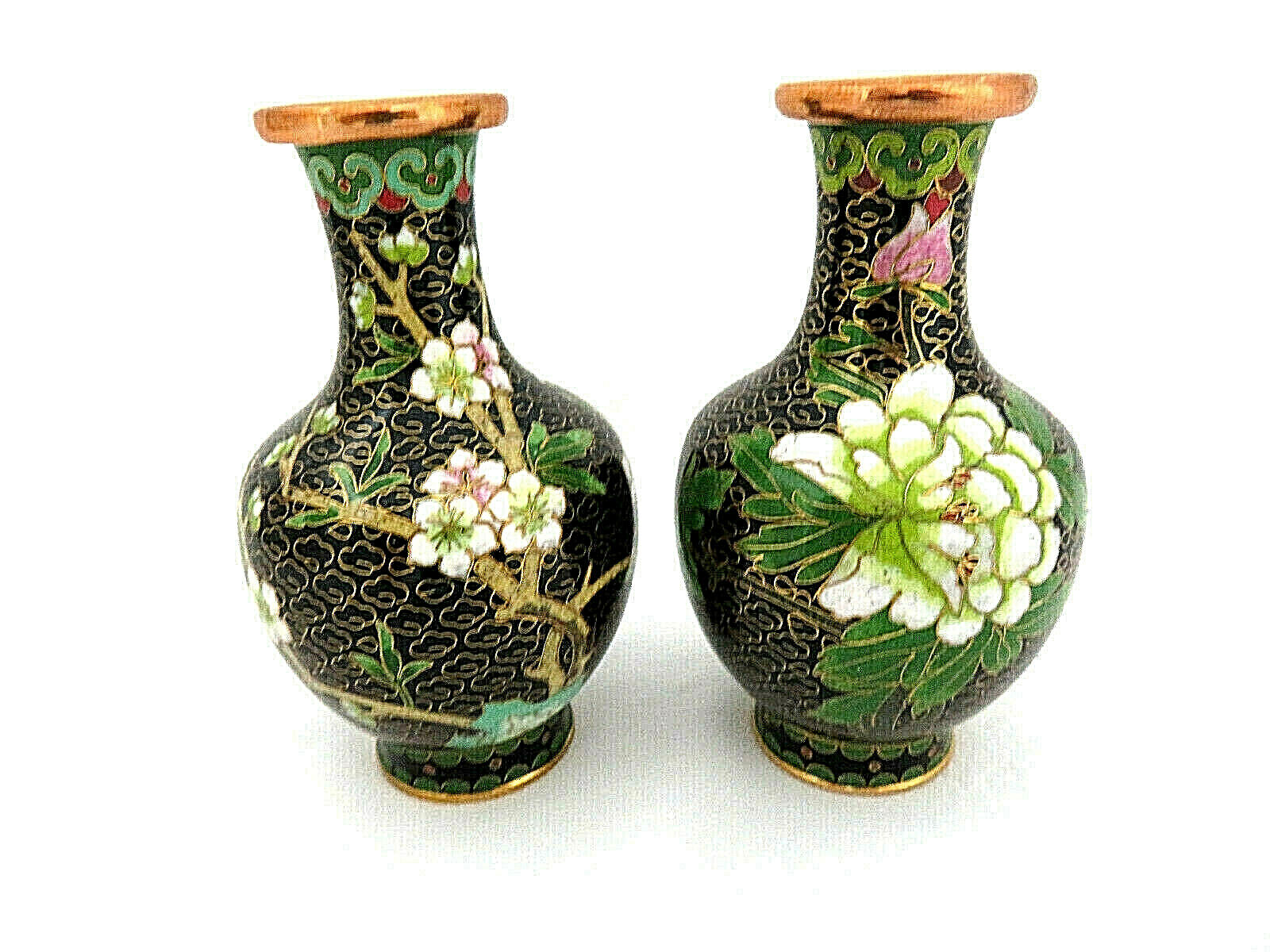 Pair (2) Small Chinese Cloisonne Vases 