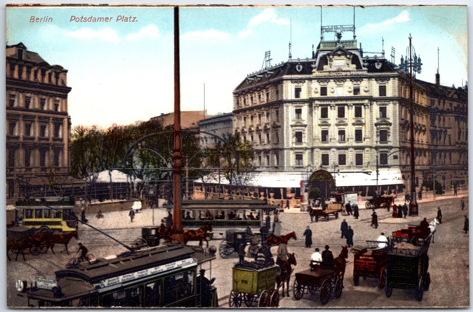 VINTAGE POSTCARD BUSY STREET SCENE ON POTSDAMER PLAZA SQUARE BERLIN c. 1910