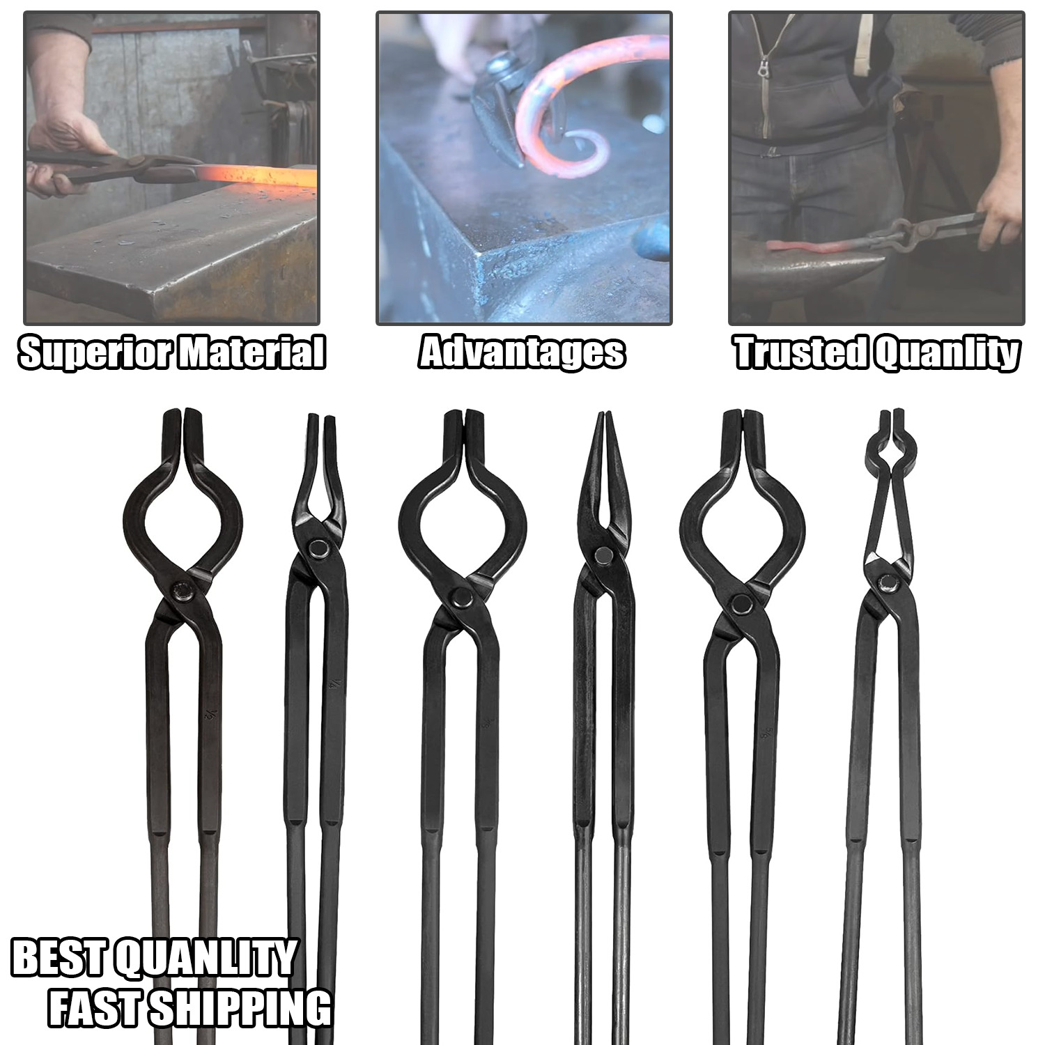 6Pcs Heavy Duty Steel Blacksmith Forge Tongs Tool Set For Knife Forge Making
