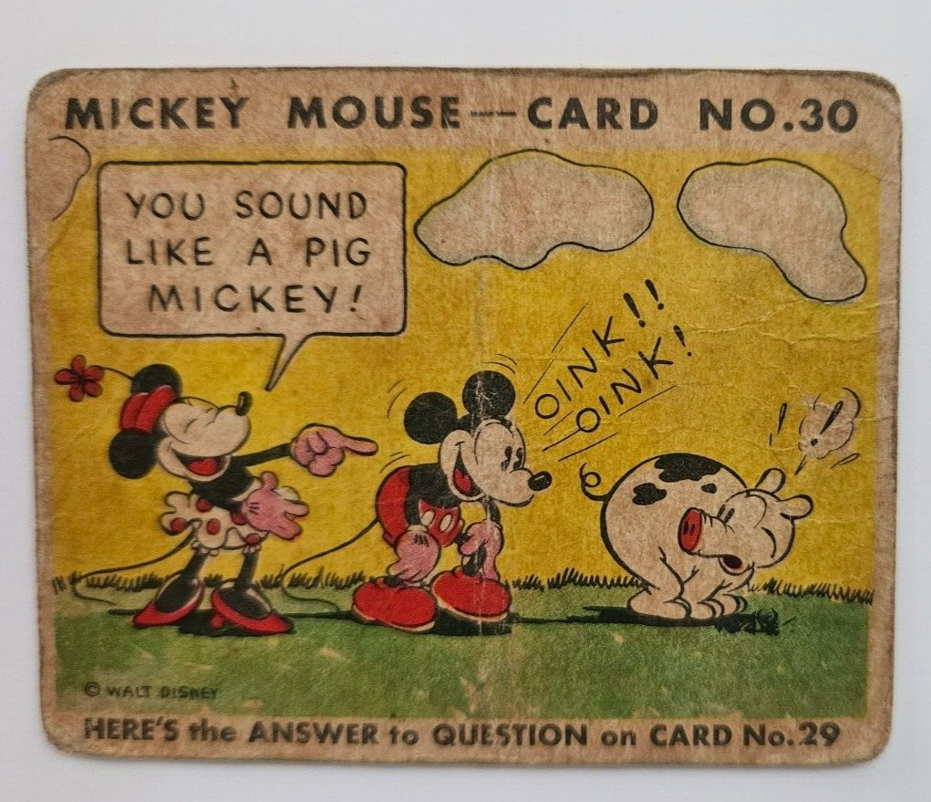 1935 R89 Type II MICKEY MOUSE BUBBLE GUM CARD #30  WALT DISNEY Minnie Mouse