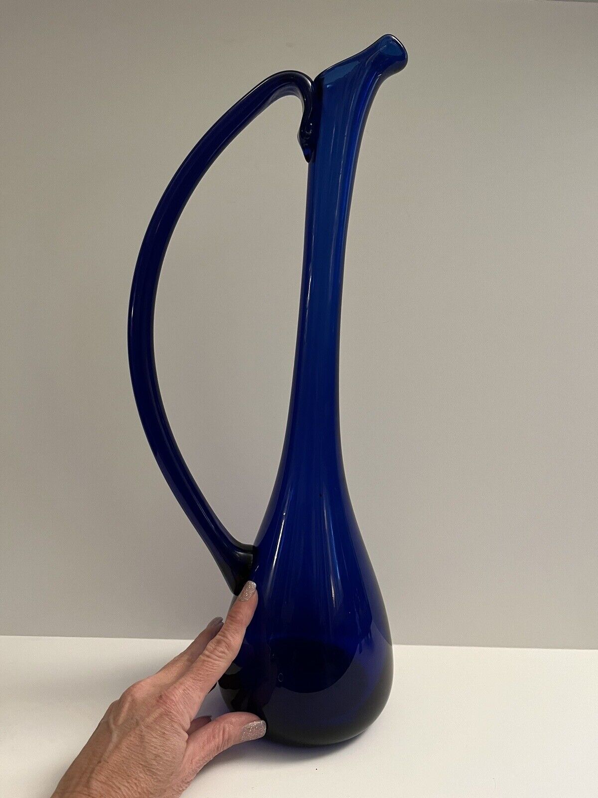 Mid-century Modern Empoli Italy Cobalt Blue Art Glass Decanter Large 18.5\