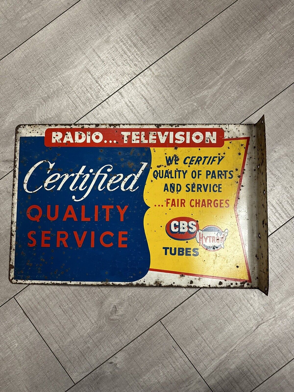 Vtg Radio Television Certified Quality Service CBS Hytron Flange Sign Nelke NY