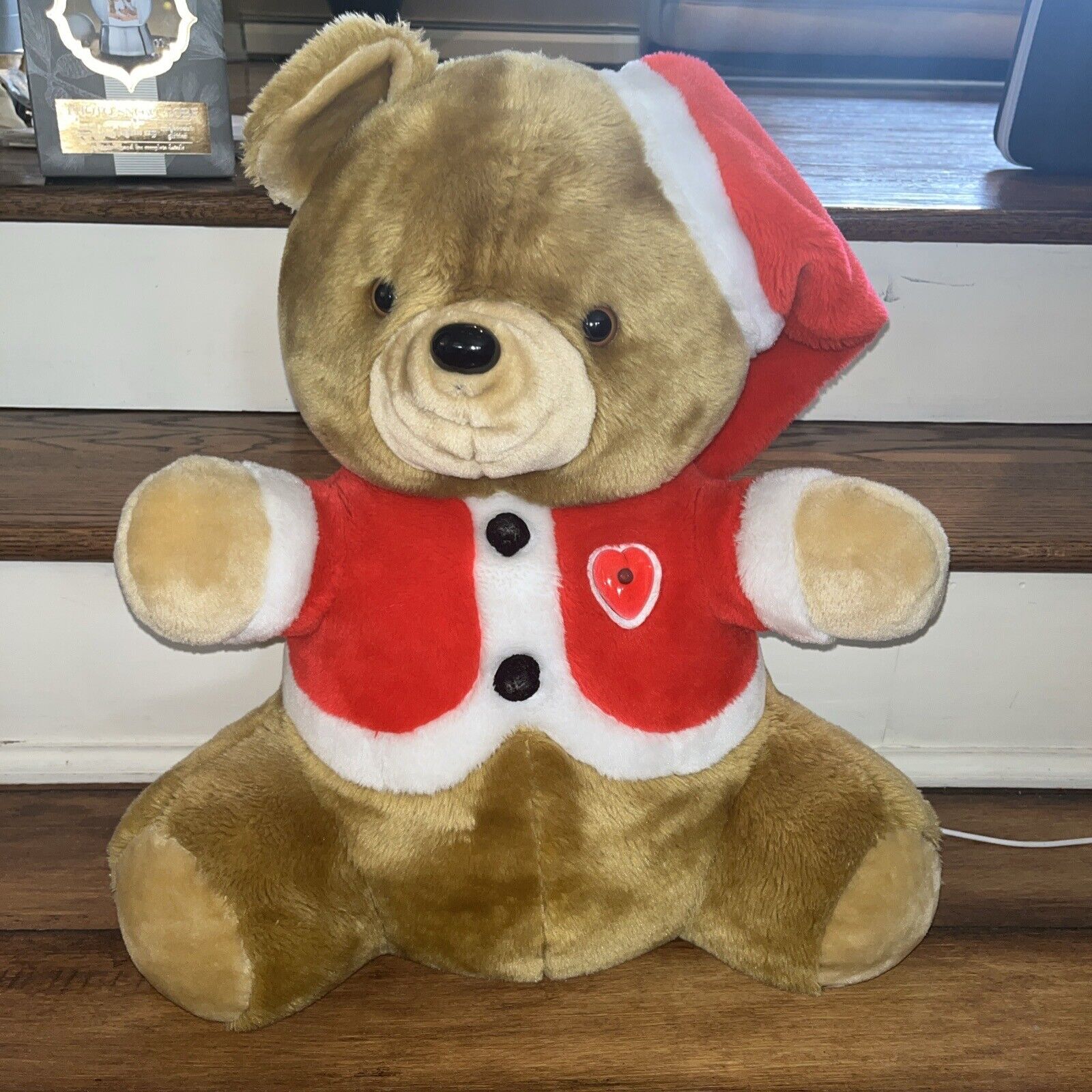 Vintage 1985 Christmas Teddy Bear, Plays Music, Heart Lights Up