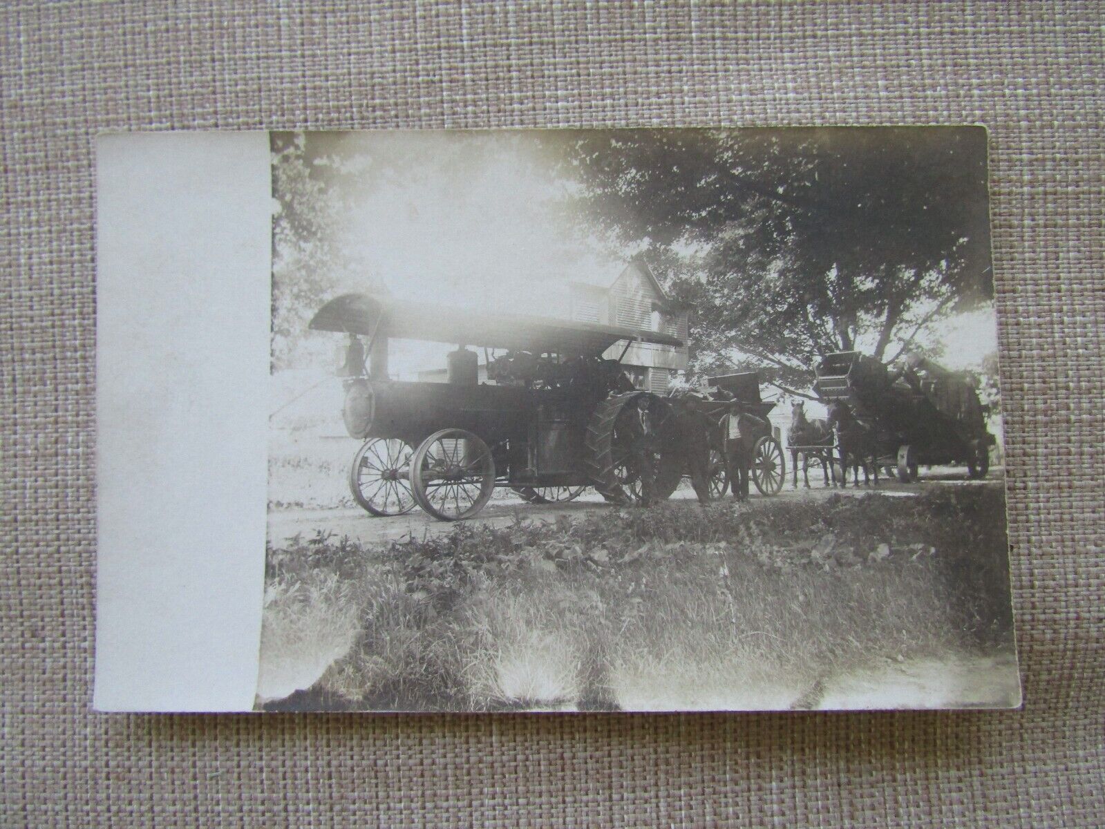 RPPC- Huge Steam Tractor parked In The Shade