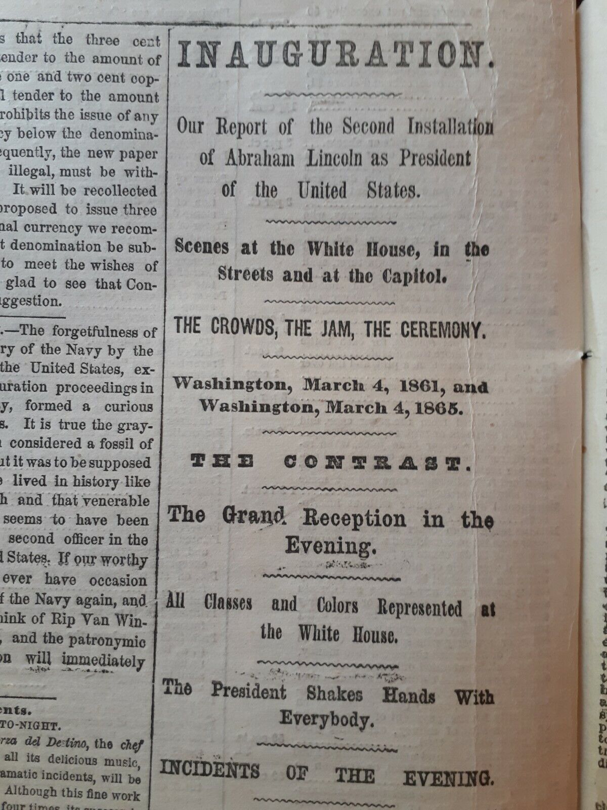 Civil War Newspapers- PRESIDENT LINCOLN'S SECOND INAUGURATION, EXCELLENT PAPER