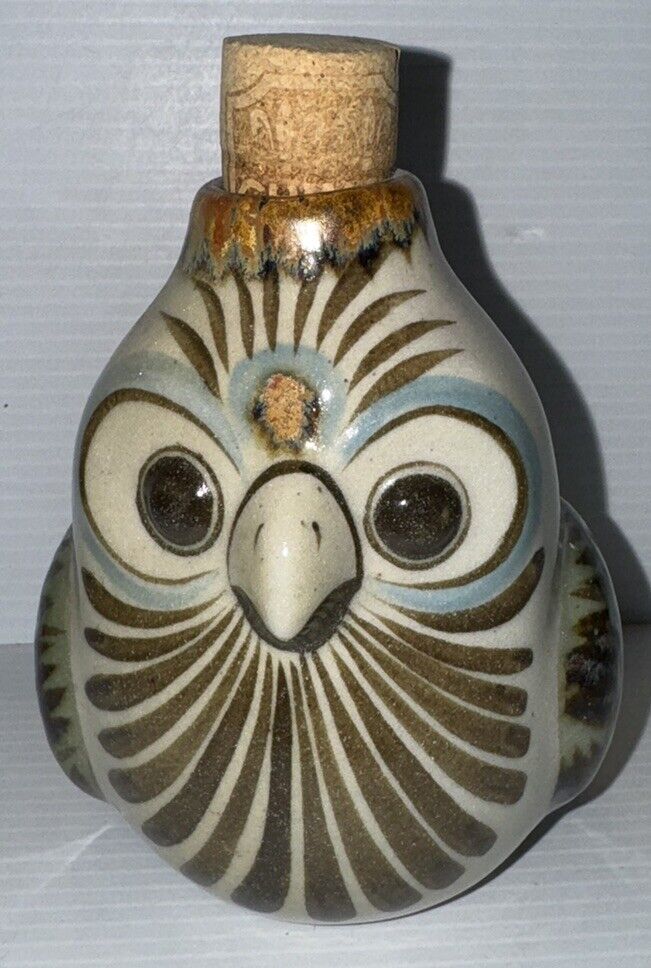Vintage Carlos Signed Mexico Art Pottery Owl Decanter,corked Jar