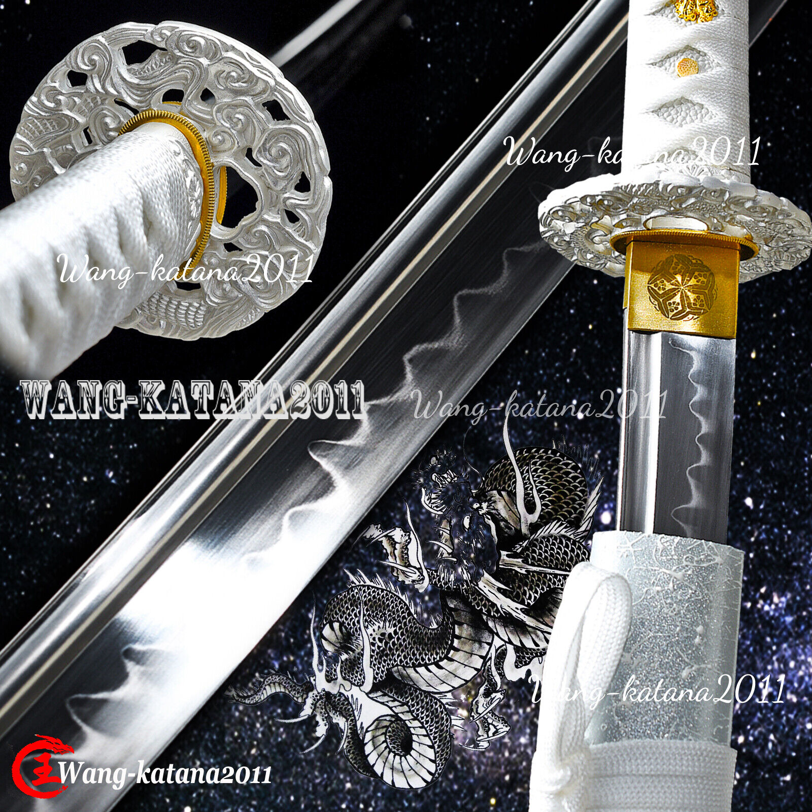 Elegant Silver Dragon Sword Functional T10 Clay Tempered Japanese Samurai Katana