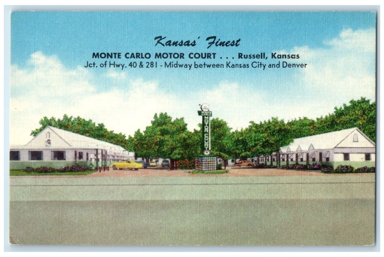 c1940 Kansas Finest Monte Carlo Motor Court Russell Kansas KS Vintage Postcard