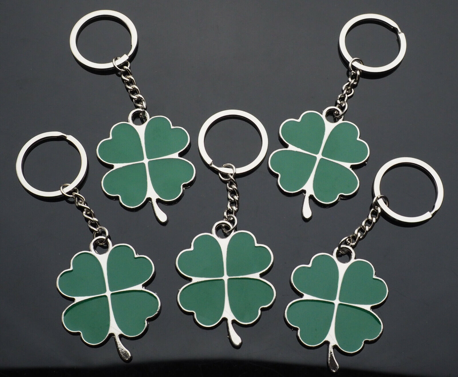 5x PCS Lot - Four Leaf Clover Hearts Lucky Key Chain Charm Pendant Keychain