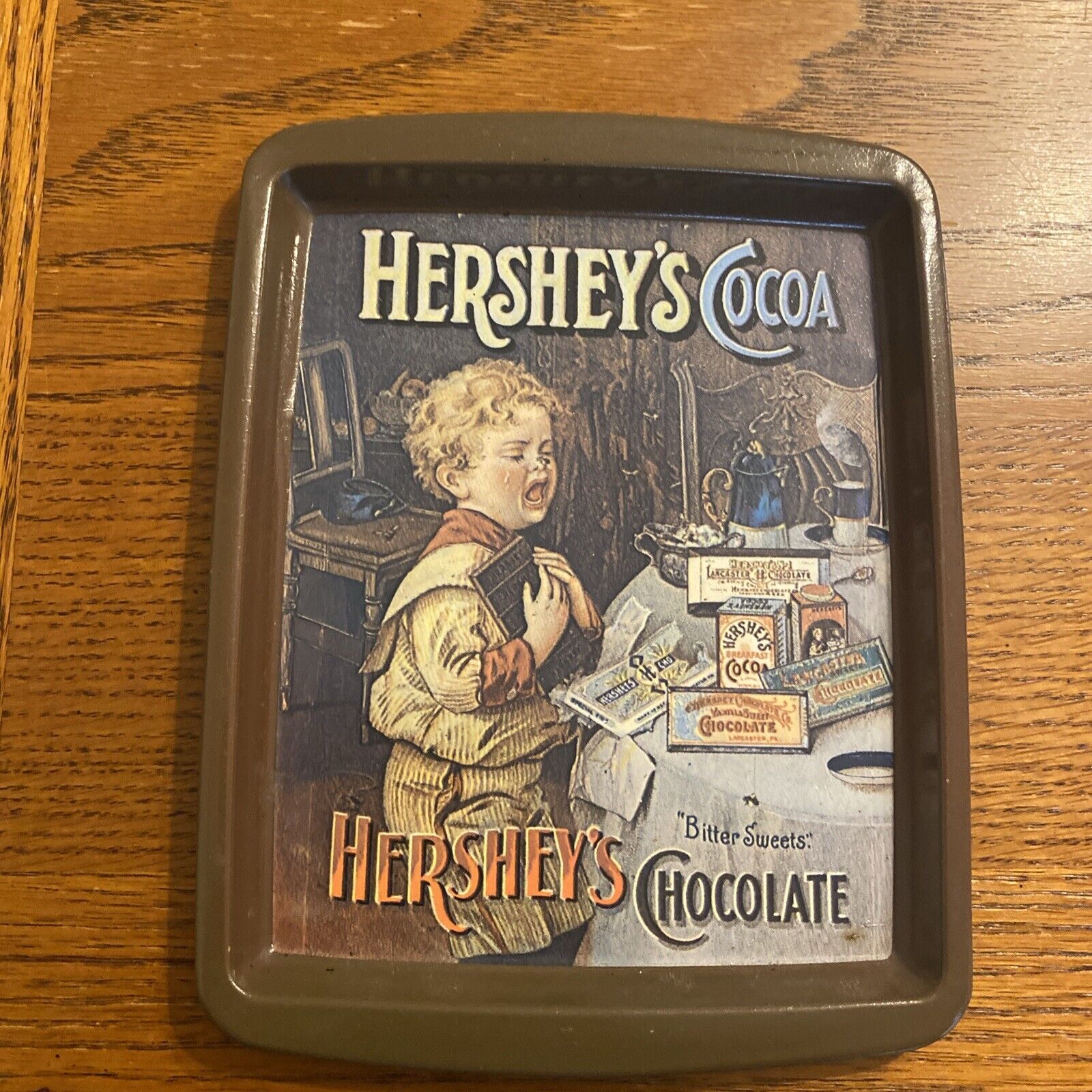 Hershey\'s Cocoa Bitter Sweets Chocolate Vintage Metal Tin Tray Made England 1982