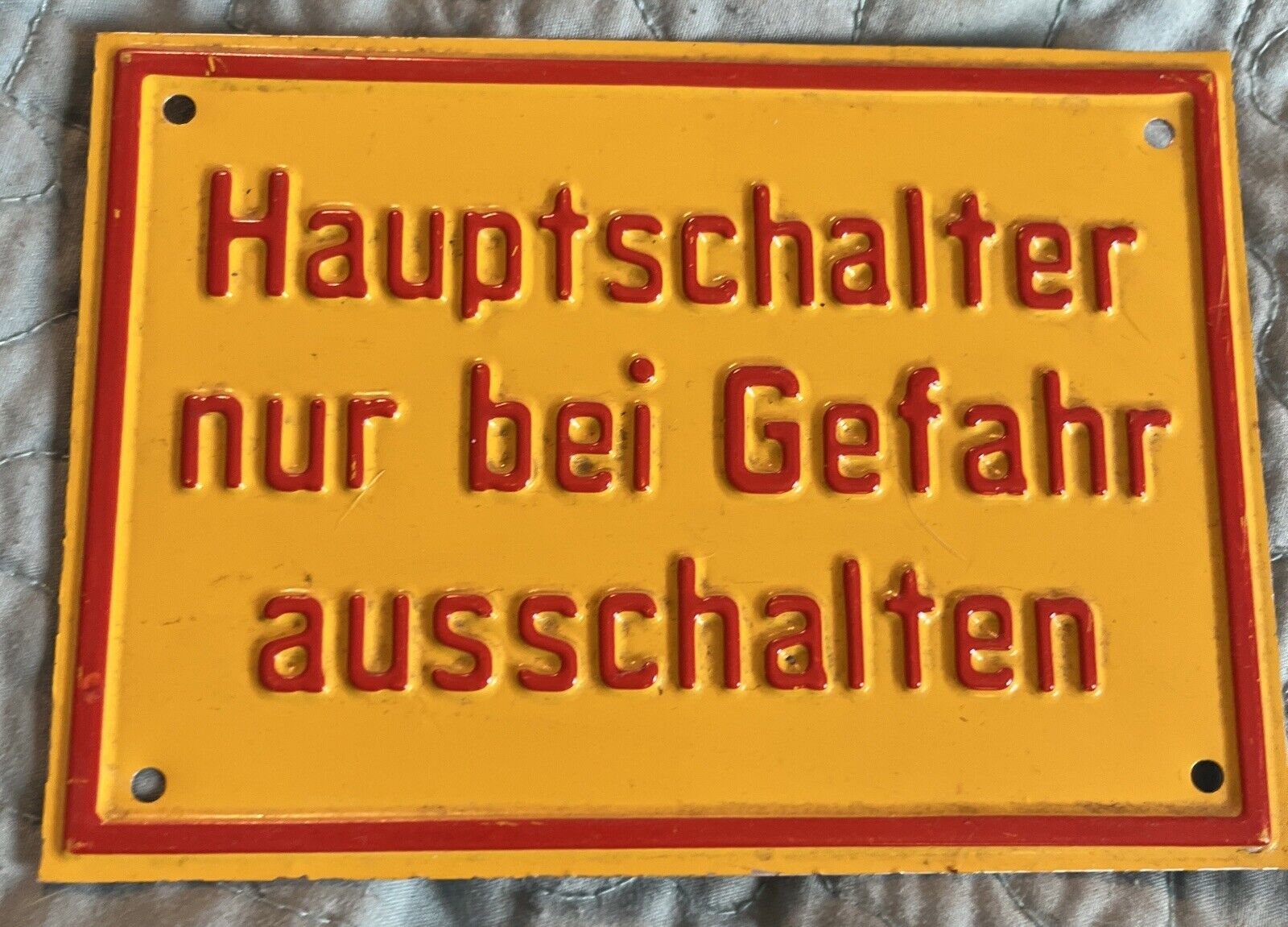 6” German Tin Sign Main Switch Danger Warning Prohibited VTG RARE