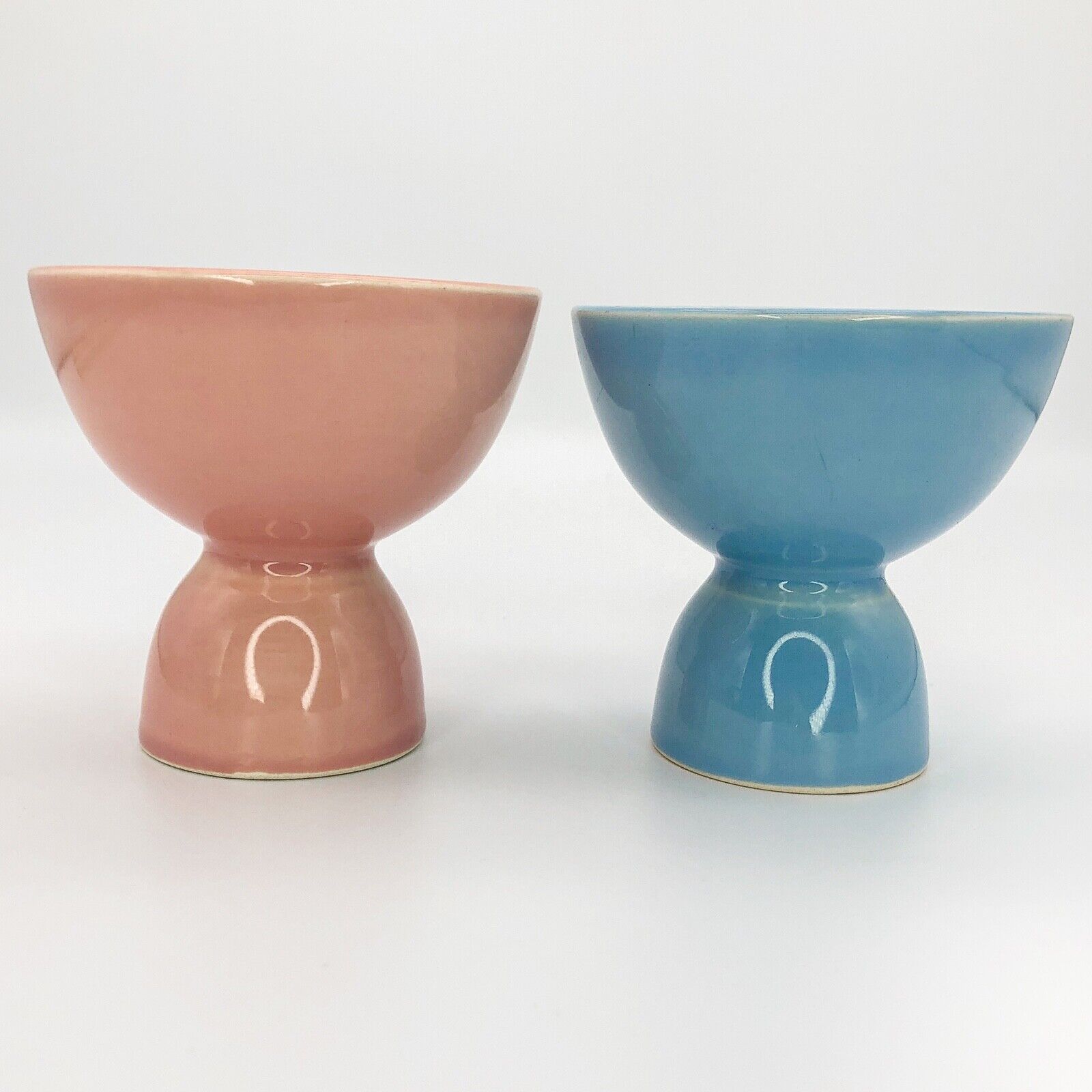 Vintage LuRay Eggcup Dish Double Sided Blue Pink Pastel Ceramic Kitchen Pottery