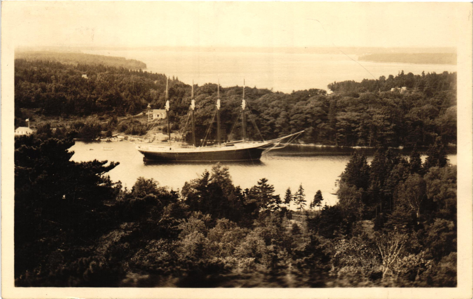 RPPC Vintage Postcard East Boothbay, Maine 4 Mast Schooner 1940