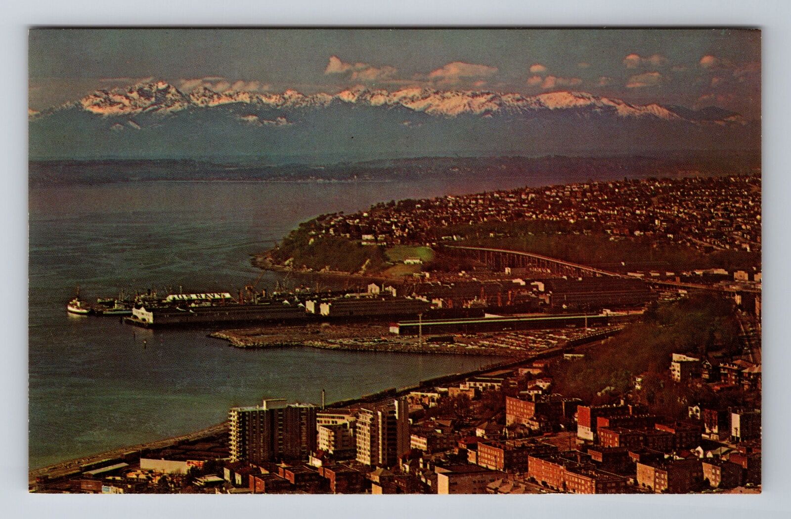 Seattle WA-Washington, Aerial Olympic Mountains, Antique, Vintage Postcard
