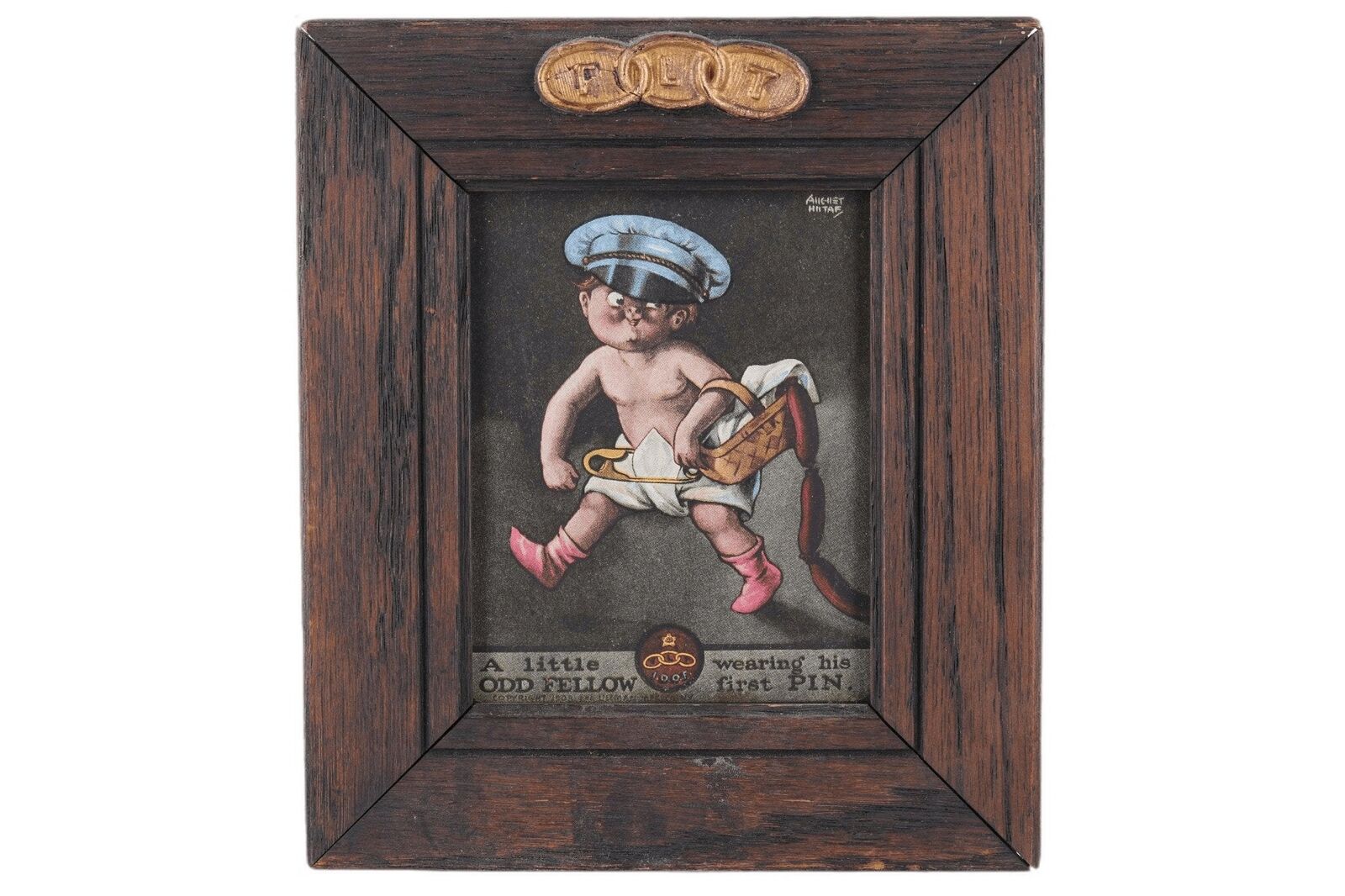 c1910 FLT A little Odd Fellow Wearing His First Pin Print with Oak Frame