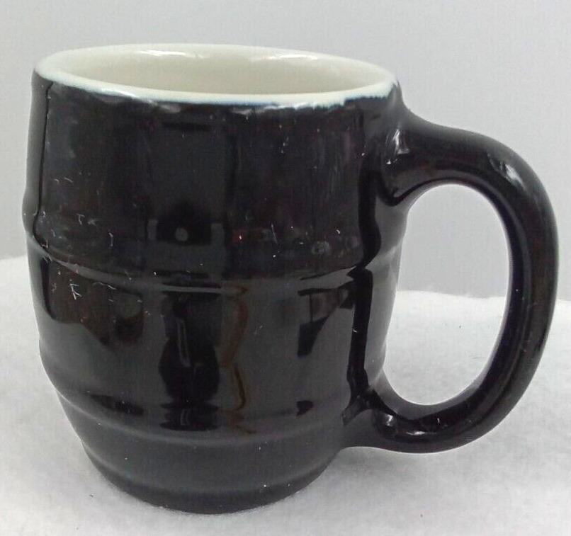 Halls Barrel Mug 536 Coffee Tea Handle Black White Pottery Stoneware Vintage USA