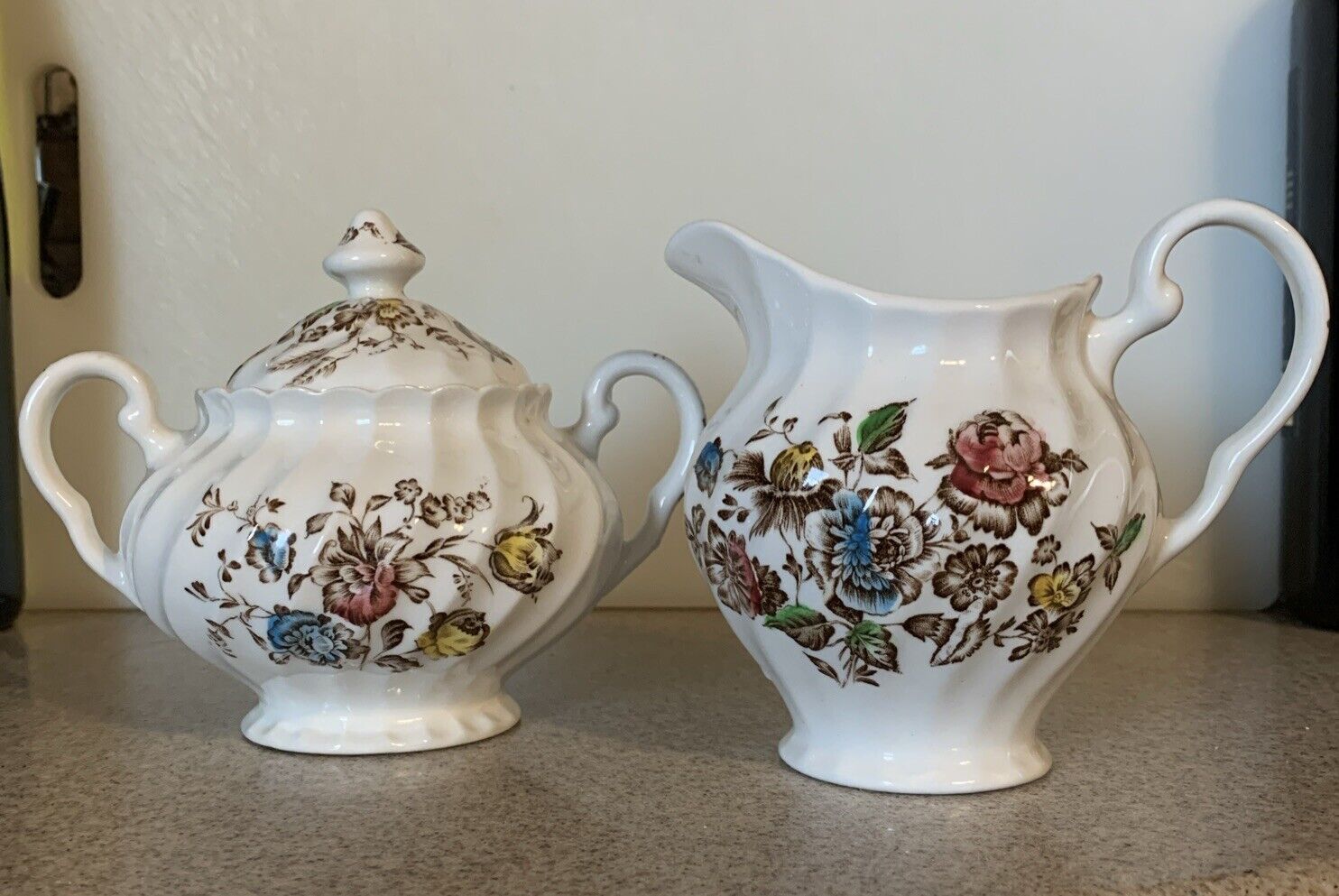 Vintage Staffordshire Bouquet Johnson Brothers creamer and sugar