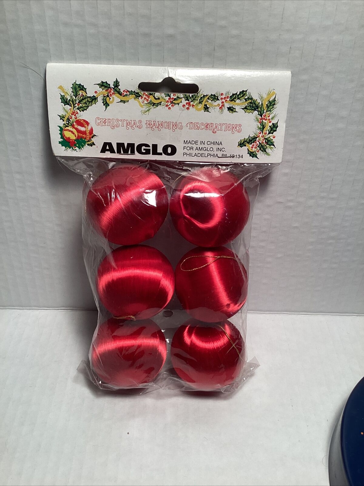 Vintage Christmas 2 Inch Satin String Red Balls Ornaments