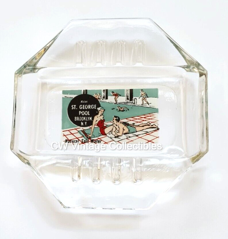 ca. 1940's-50's Hotel St George Hotel & Pool Safex Glass Ashtray Brooklyn NY