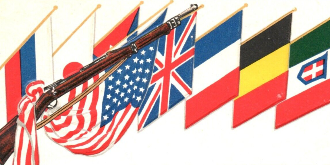 WWI WW1 Embossed Flags Gun Poem Loyalty Series USA Postcard World War