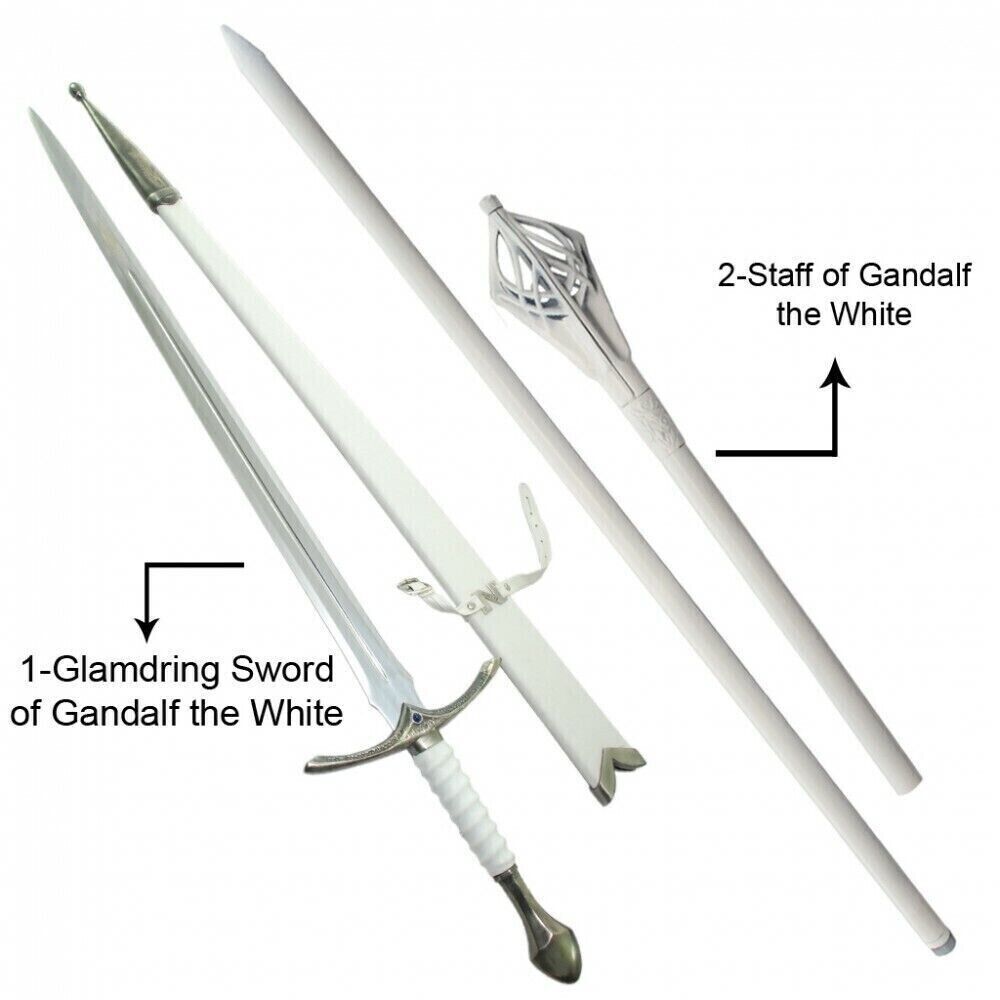 Glamdring White Sword with scabbard & Staff of Gandalf the White Lord of Rings