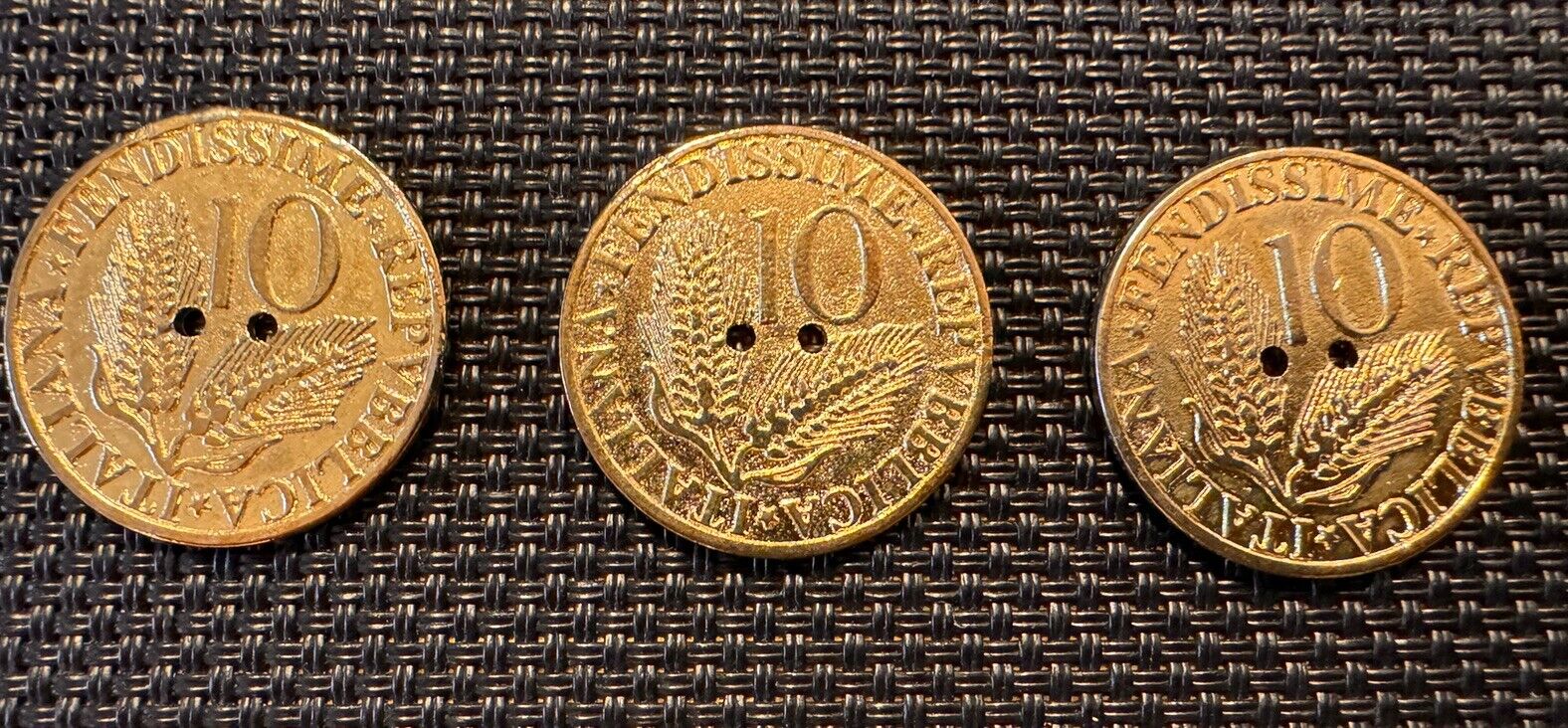 SET OF 4 VINTAGE FENDI BRASS FENDISSIME COIN BUTTONS