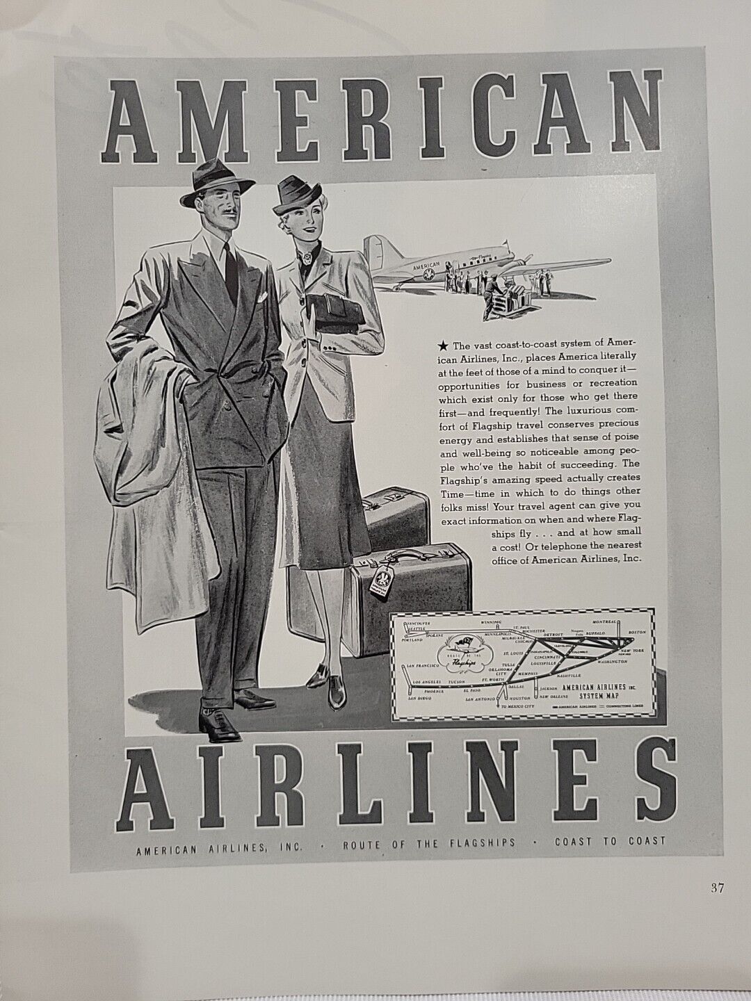 1939 American Airlines Fortune Magazine Print Advertising