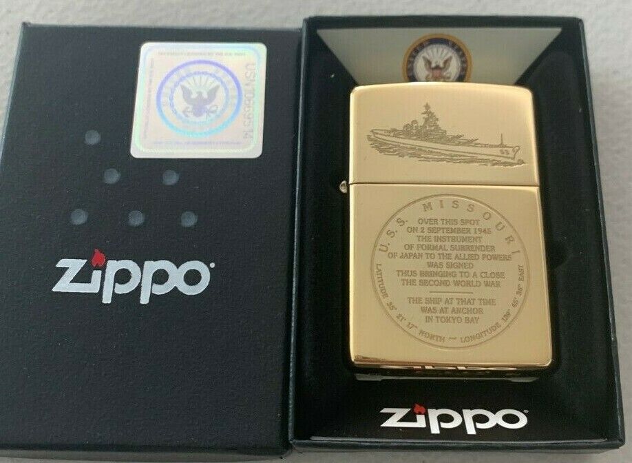 Zippo 254 Brass USS Missouri Battle Ship Seal Lighter Tokyo Bay Japan END WW2 