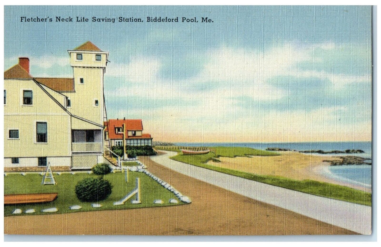 c1940\'s Fletcher\'s Neck Life Saving Station Building Biddeford Maine ME Postcard