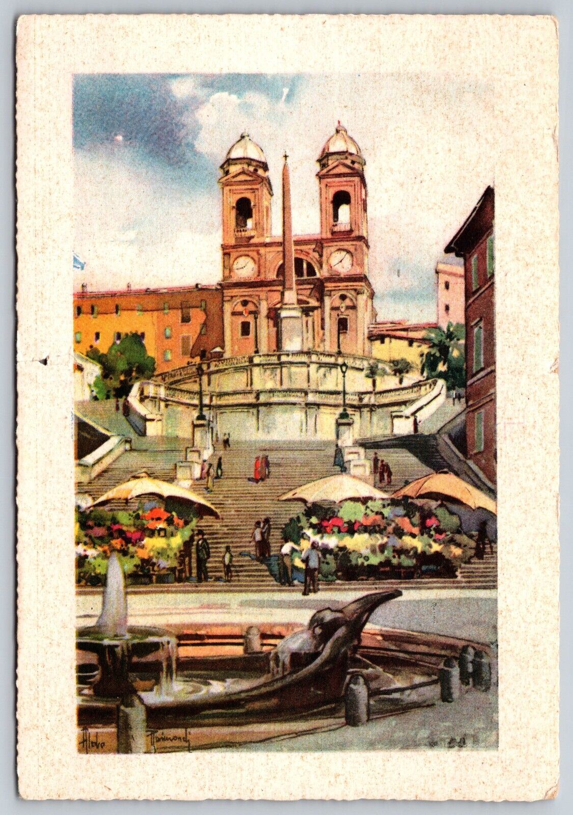 Postcard Art Rome Church of Trinita Dei Monti c1961  2U