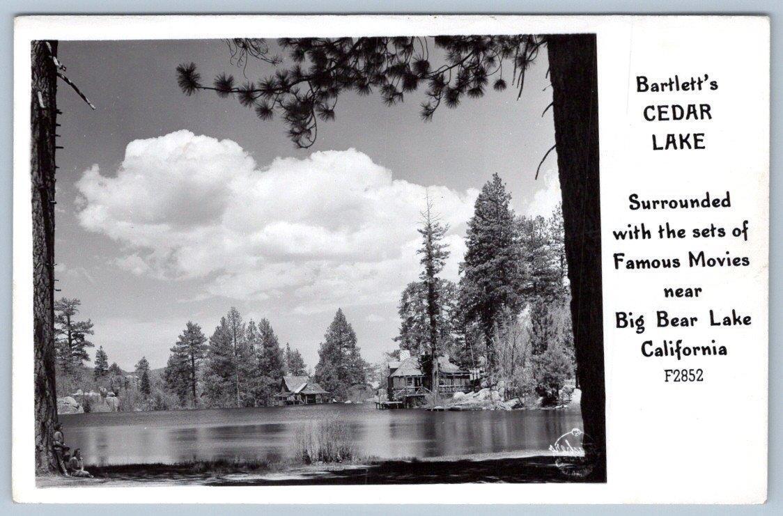 RPPC BARTLETT\'S CEDAR LAKE*NEAR BIG BEAR LAKE CALIFORNIA*SETS OF FAMOUS MOVIES