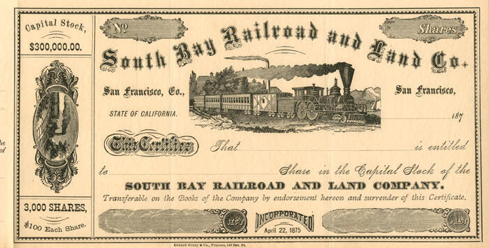 South Bay Railroad and Land Co. - Railroad Stocks