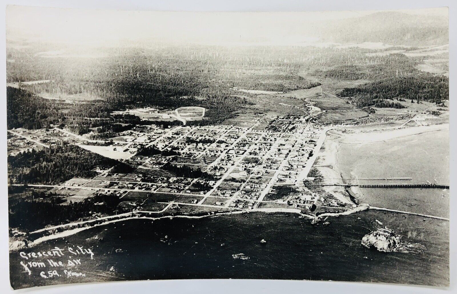 Antique 1900s CA RPPC Postcard Crescent City California Aerial View Vtg