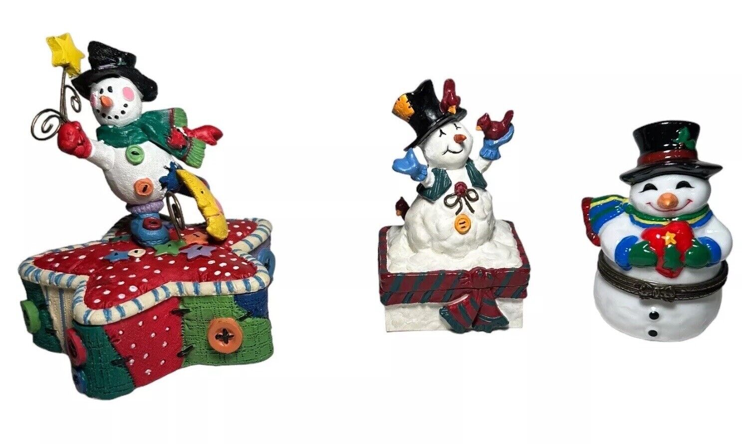 Vintage Trinket Boxes Frosty The Snowman Christmas Figurines Lot Of 3