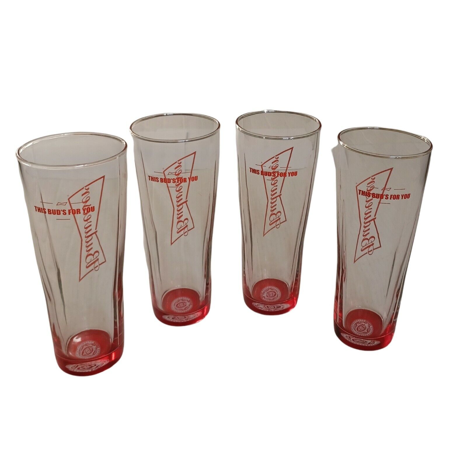 Budweiser Beer Glasses 16oz Tall Red Bottom Signature  *Rare* Lot of 4