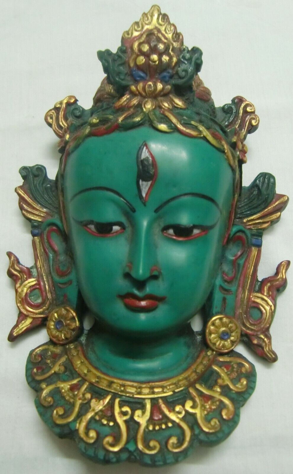 Vintage resin Tibetan goddess Tara face mask wall hanging buddhism blue decor 