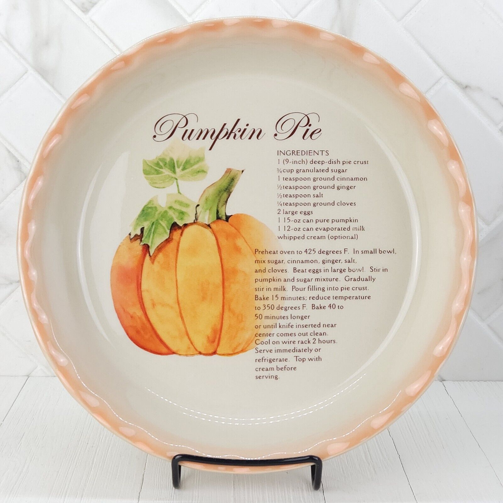 Vintage Pumpkin Pie Recipe Ceramic Round Plate 10\