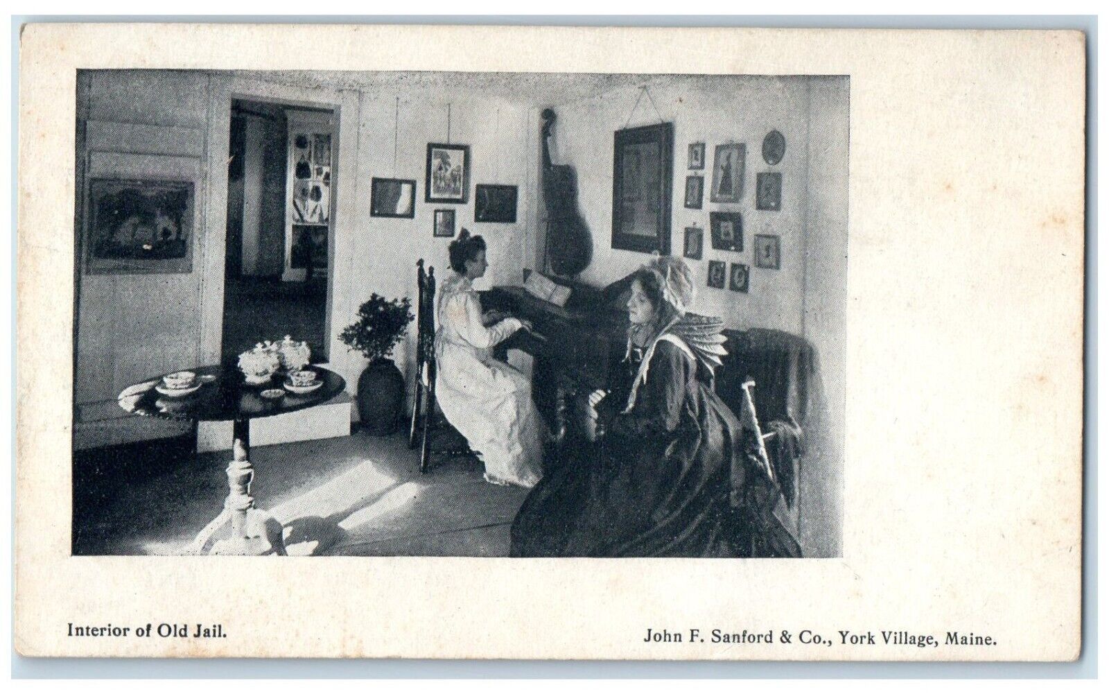 c1905 Interior Old Jail Piano John Sanford York Village Maine Vintage Postcard