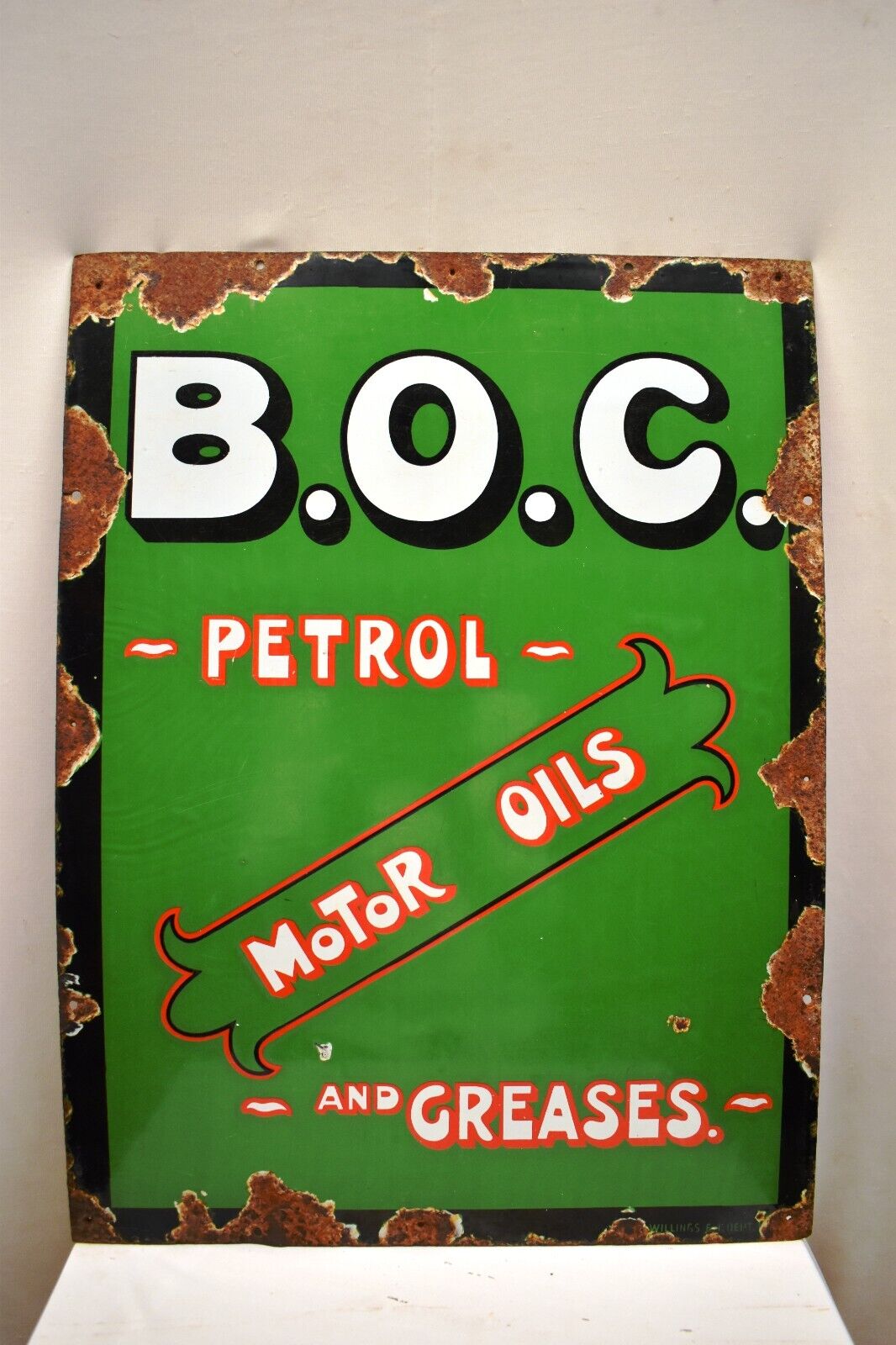 Vintage B.O.C. Petrol And Motor Oils Enamel Sign Porcelain Advertising Collectib