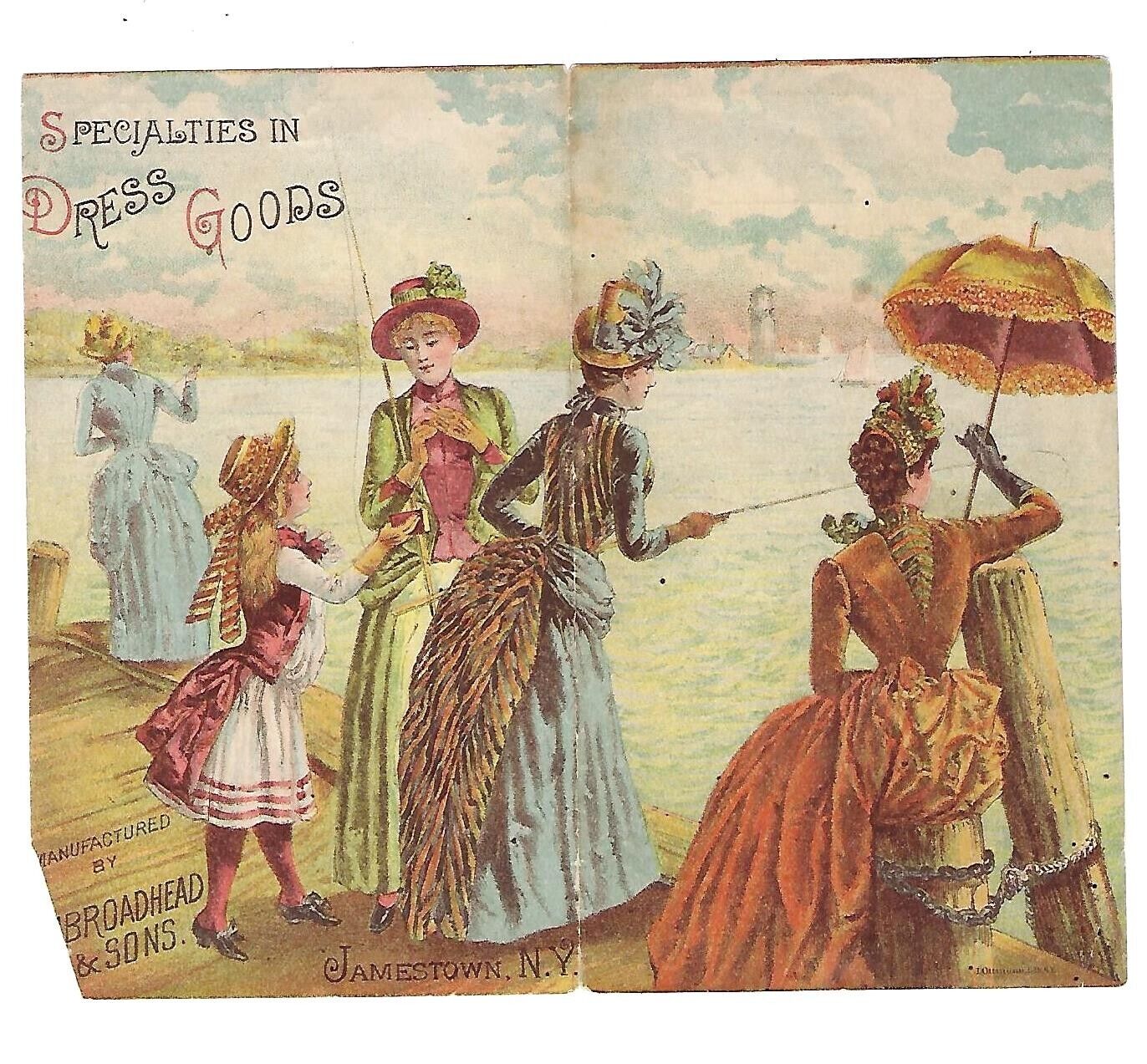 c1890 Victorian Fold-up Trade Card Broadhead & Sons, Dress Goods