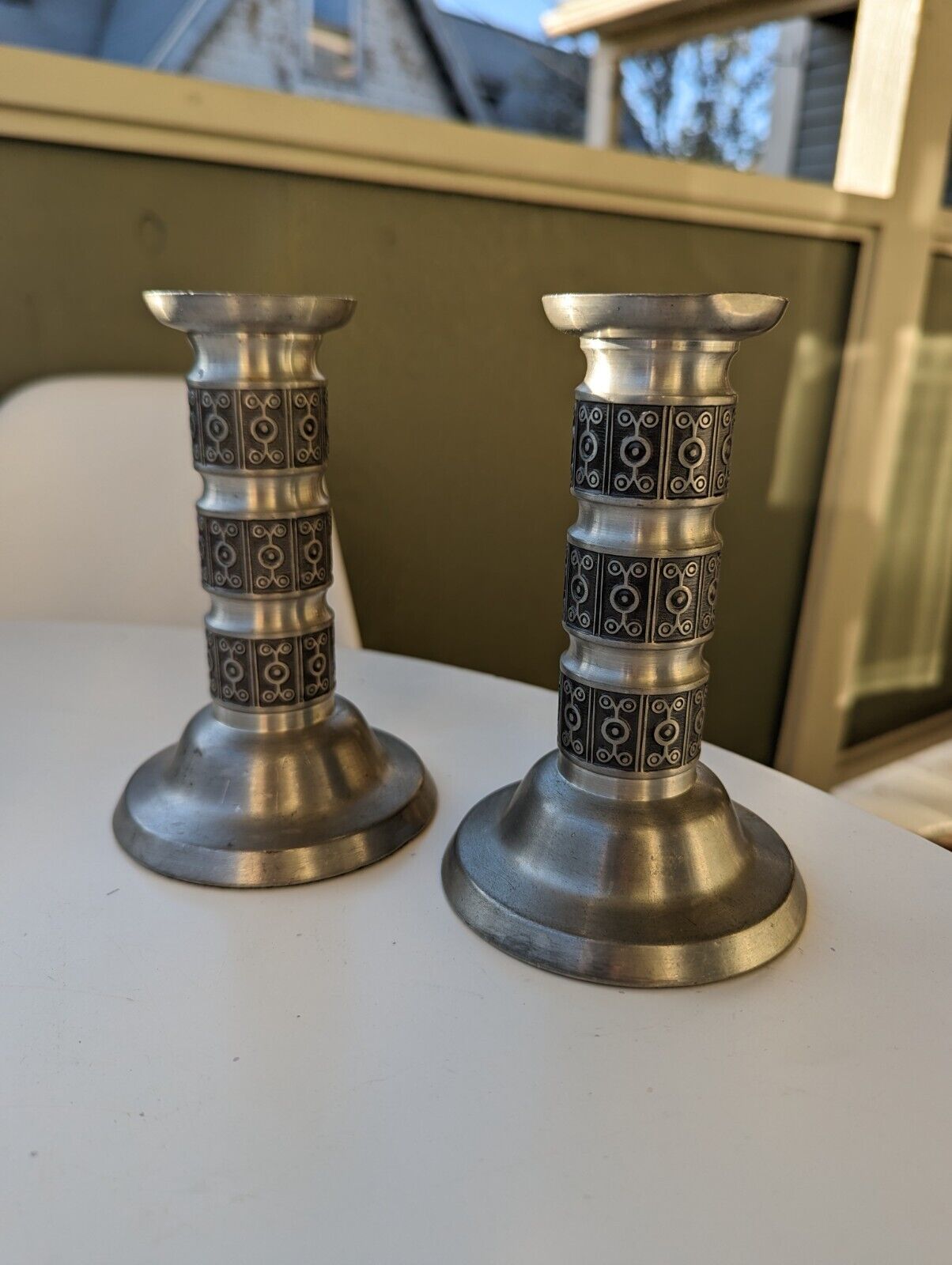 Pair of Haugrud Norway Chunky 60s 70s Pewter Candle Holders 5.75\
