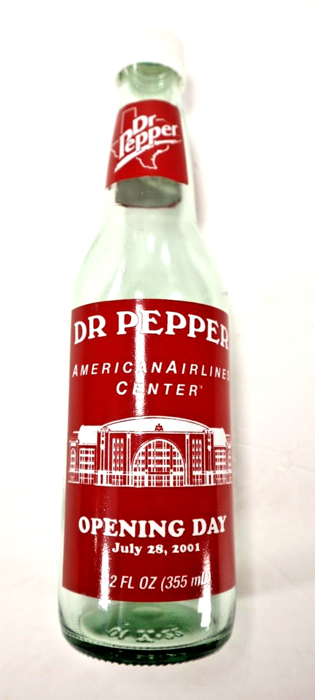Vintage 2001 Dr. Pepper Bottle W/Cap American Airlines Center Opening Day