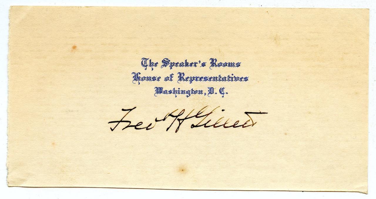 Frederick H. Gillet Autograph 1919 Speaker of the House Massachusetts Senator