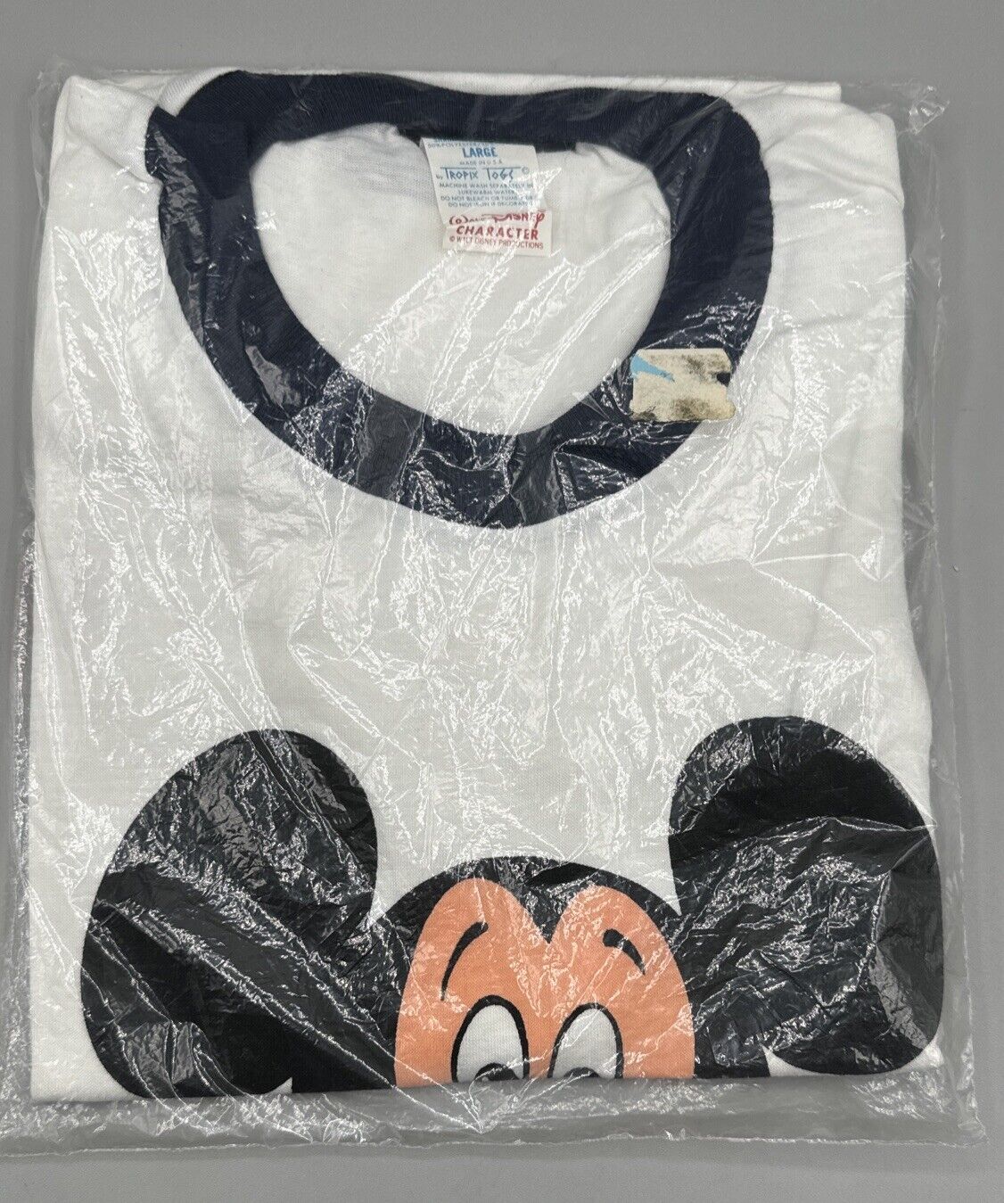 Vintage 70s Walt Disney World Mickey Mouse Ringer T-Shirt Large Tropix Togs New