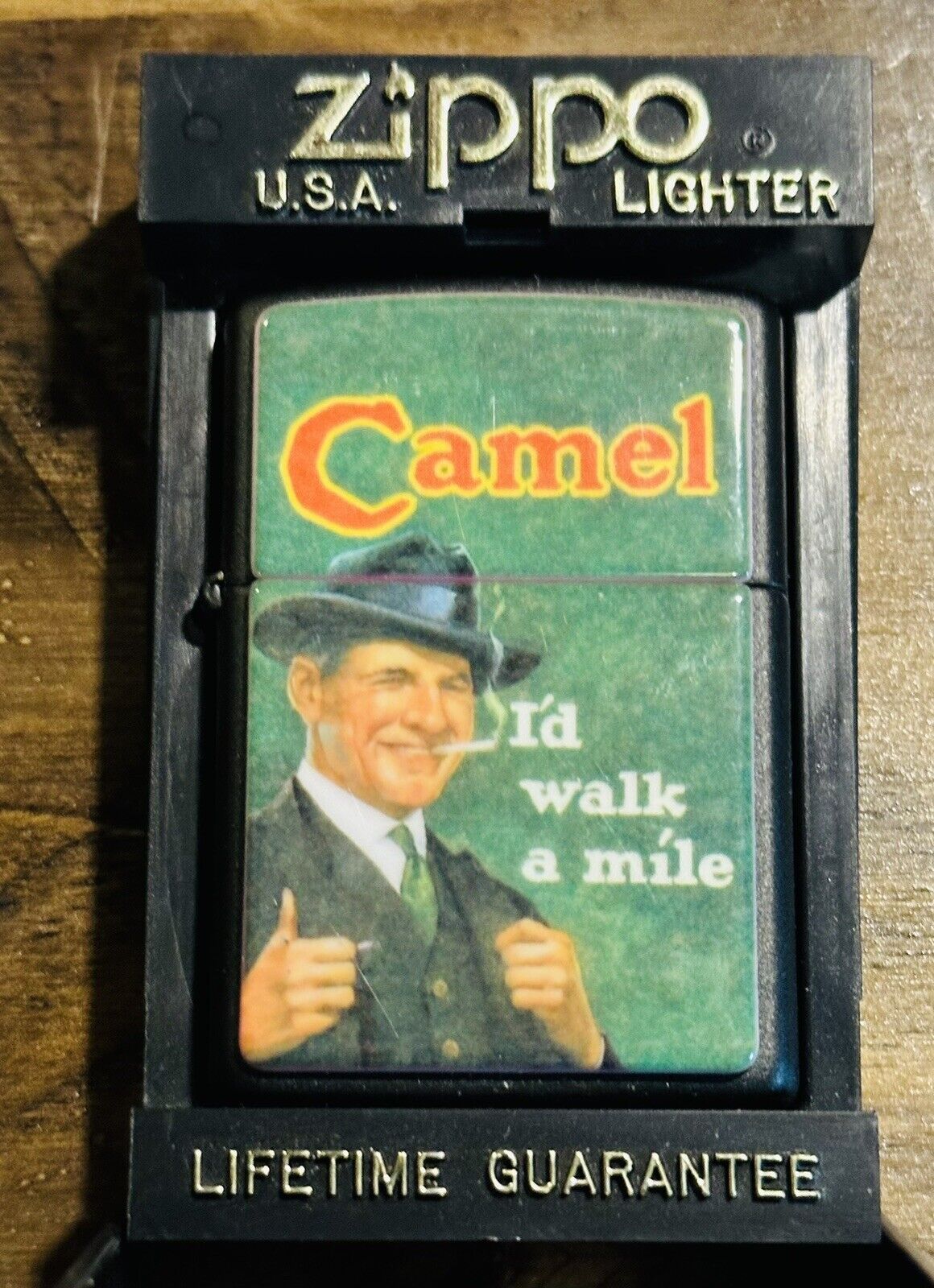 Vintage 1997 Camel I’d Walk A Mile Black Matte Zippo Lighter NEW